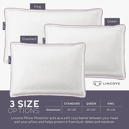 Lincove 100% Cotton Sateen Pillow Protector Cover - Zipper Pillow Cover - 500 Thread Count Luxury Cotton - Zippered Dust Pillow Protector Bed Pillow Case, King, 20”x36”