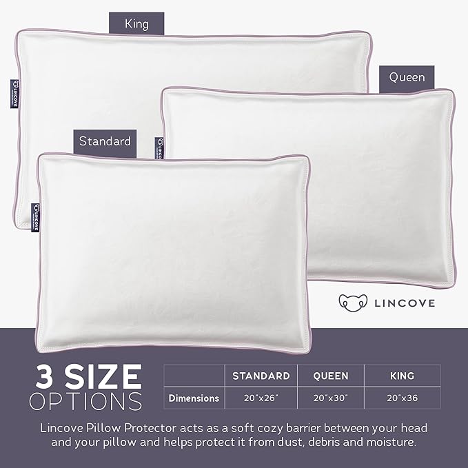 Lincove 100% Cotton Sateen Pillow Protector Cover - Zipper Pillow Cover - 500 Thread Count Luxury Cotton - Zippered Dust Pillow Protector Bed Pillow Case, Standard, 20”x26”
