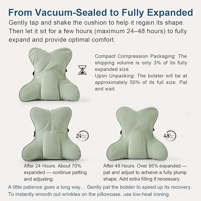 Ergonomic Lumbar Support Pillow – Multi-Functional Back Cushion with Firm Support for Reading, Working & Driving,Celadon Green