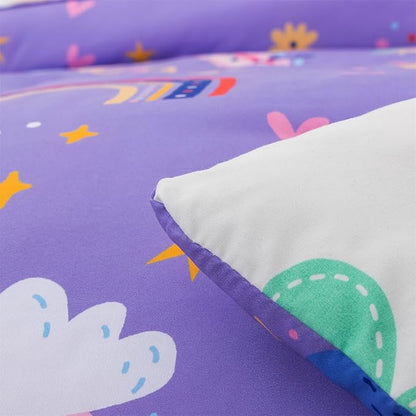 Holawakaka Boho Rainbow Twin Comforter Set with Sheets, 5-Piece Bohemian Love Heart Star Bedding Set for Girls & Women -Super Soft Microfiber Kids Teen-girls Twin Size Lavender Reversible Bed-in-a-Bag