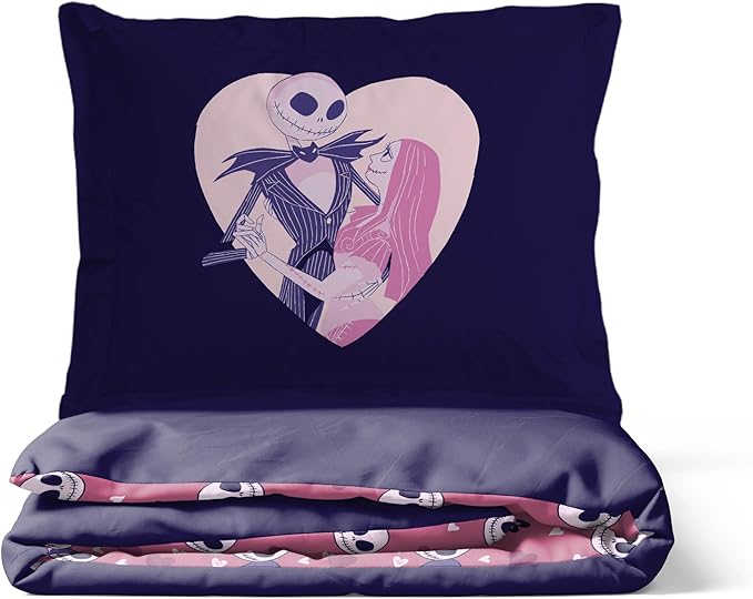 Jay Franco Duvet Cover Set – 2 Piece Comforter Cover and Sham Set, Super Soft Cozy Kids Bedding (Insert Not Included) Purple - Nightmare Before Christmas, Twin