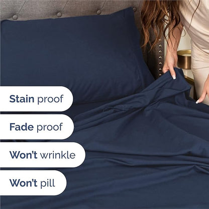 Full 6 Piece Sheet Set - Comfy Breathable & Cooling - Ultra-Soft Hotel Luxury Bedding Set with 8-16 Inch Deep Pockets - 1 Flat & 1 Fitted Sheet & 4 Pillowcases - Wrinkle Free & Easy Care - Navy Blue