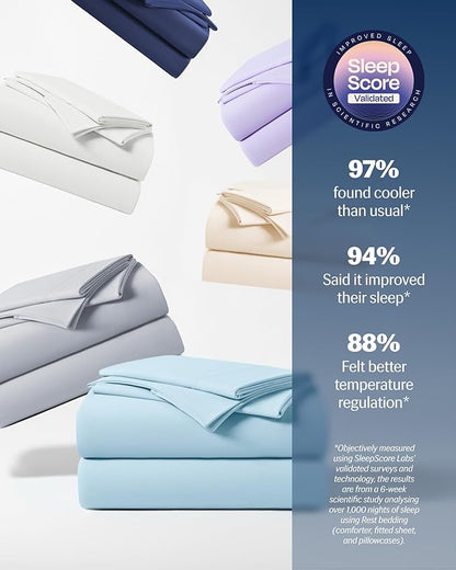 REST® Evercool®+ Starter Sheet Set, King, Light Blue, Breathable Bed Sheets for Hot Sleeper and Night Sweats, with Pillowcases, Ionic+ Self-Cleaning Silver Yarn for Sensitive Skin, 3PCS No Flat Sheet