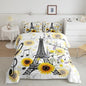 Feelyou Eiffel Tower Kids Comforter Set Cute Sunflower Bed Sheet Set for Boys Children Teens Bedroom Decor Paris Tower Bedding Set Set Floral Music Themed Bed Cover Queen Size with 3 Pillow Case