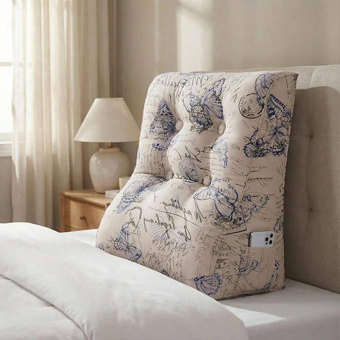 Daneey Back Pillow for Bed Sitting Up-Reading Pillows for Sitting in Bed Adult Back Support Pillow, 100% Cotton 24 * 10 * 24IN, Blue