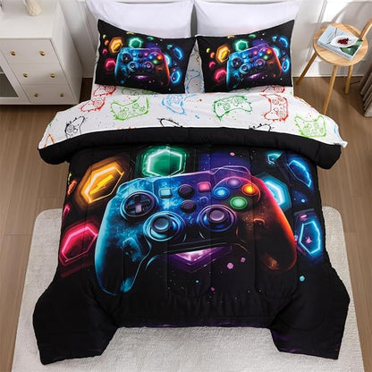 NTBED Game Console Comforter Set for Boys Girls Kids Space Universe Gaming Lightweight Microfiber Gamer Bedding Sets (Multi, Queen 5Pcs)
