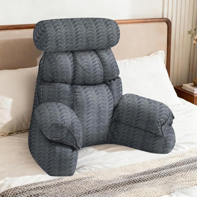 FXXUDVNIIN Back Pillow for Bed Sitting Up: Reading Pillow with 9.4" Height Armrest-Bed Pillow for Sitting up & TV Pillows for, Play Games, Working & Relaxing, Comfort Support for TV/Reading
