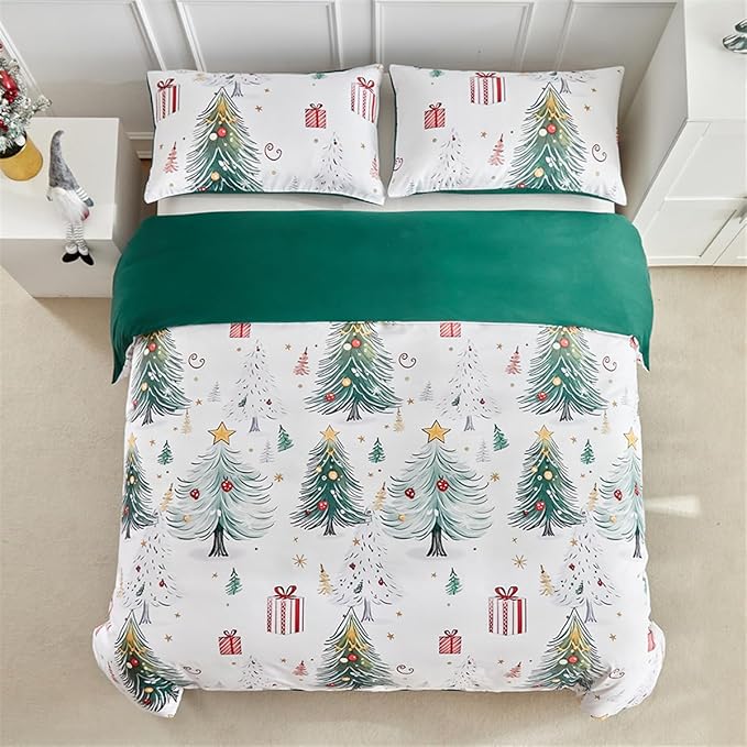 Christmas Kids Twin Comforter Set, Xmas Tree Gift Box 3 Pieces Twin Comforter with 2 Pillowcases, Soft Microfiber Holiday Fun Boys Girls Twin Bedding Set for Kids Teens