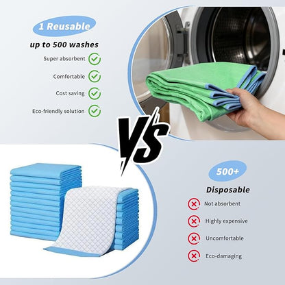 Incontinence Bed Pads Washable & Reusable, Ultra Soft 4-Layer Leakproof Underpads, 34" x 36" Mattress Protector Pee Pads for Adults, Children, Pets (4 Pack, Green)