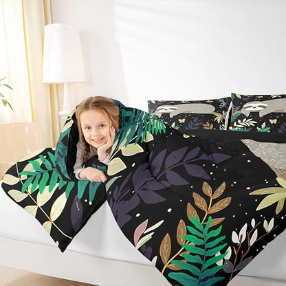 Feelyou Sloth Comforter Cute Sloth Bedding Set for Kids Boys Girls Galaxy Butterfly Comforter Set Botanical Leaves Inner Fill Duvet Set 1 Comforter Set with 2 Pillowcases King Size