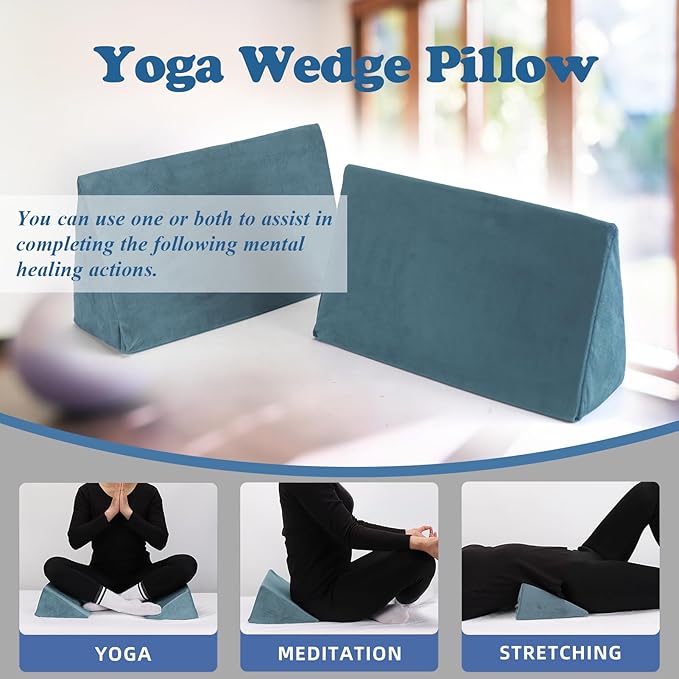 Small Wedge Pillow, Wedge Pillow for Bed Sores, Positioning Wedge, Mini Pillow for Laptop and Yoga, Small Foam Wedge for Chair (1 Unit, Light Blue)