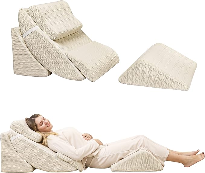 Betterhood 5pcs Orthopedic Bed Wedge Pillow Set, Adjustable Memory Foam, Post Surgery Foam for Back Neck & Leg Pain Relief Support, Acid Reflux, Snoring Reading, Sleeping, Sitting up, Beige
