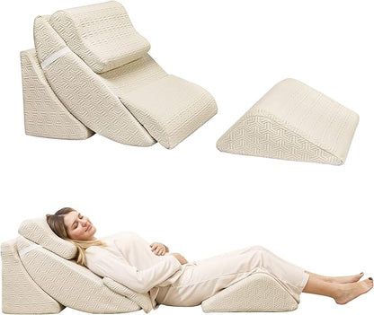 Betterhood 5pcs Orthopedic Bed Wedge Pillow Set, Adjustable Memory Foam, Post Surgery Foam for Back Neck & Leg Pain Relief Support, Acid Reflux, Snoring Reading, Sleeping, Sitting up, Beige