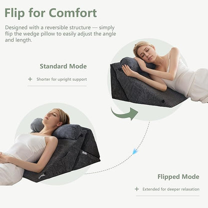 HIGOGOGO 10PCS Orthopedic Bed Wedge Pillow Set – Adjustable Soft Foam Body Positioners for After Surgery Recovery, Back & Leg Pain Relief, Sitting Up in Bed, Acid Reflux & GERD, Dark Grey