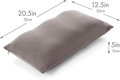 PILLOWY Premium Microbead Bed Pillow, Small Extra Fluffy But Supportive - Ultra Comfortable Sleep with Silk Like Anti Aging Cover 85% Spandex/ 15% Nylon Breathable, Cooling Stone Gray