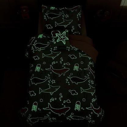 Twin Comforter Set for Girls-3 Pieces Ocean Animals Glow in The Dark Twin Bedding Sets for Kids,1 Comforter,1 Sham and 1 Decor Pillow