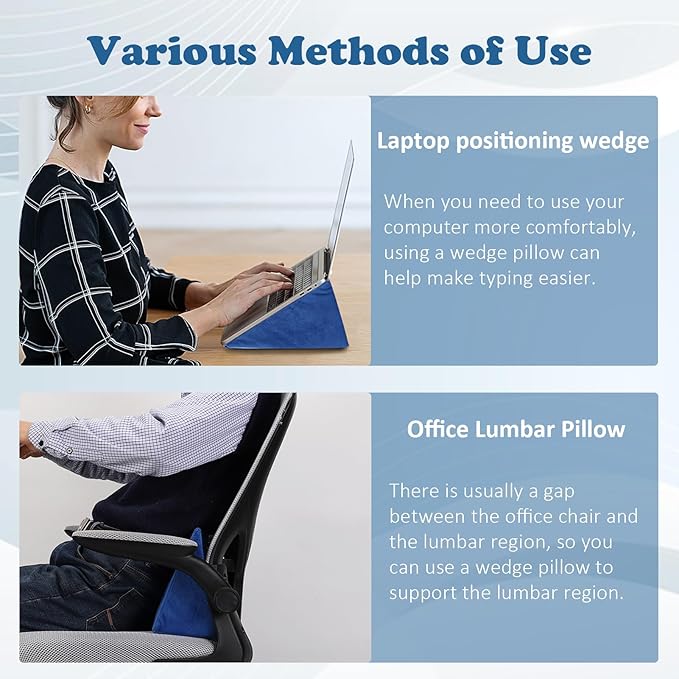 Small Wedge Pillow, Wedge Pillow for Bed Sores, Positioning Pillow, Positioning Wedge, Mini Pillow for Laptop and Yoga, Small Foam Wedge for Chair (1 Unit, Blue)
