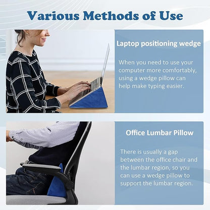 Small Wedge Pillow, Wedge Pillow for Bed Sores, Positioning Pillow, Positioning Wedge, Mini Pillow for Laptop and Yoga, Small Foam Wedge for Chair (1 Unit, Blue)