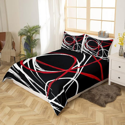 Abstract Spiral Stripes Comforter Cover,Modern Red Black White Duvet Cover Set for Girls Teens Bedroom Gift,Geometric Circle Bedding Set Home Decor with 2 Pillowcases, Full Size (No Comforter)