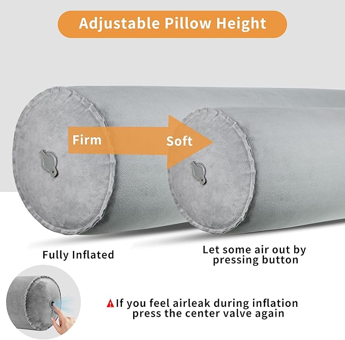 EULANT Inflatable Body Pillow for Adults,47inch Inflatable Travel Body Pillow for Sleep Long Hug Pillow Bolster Pillow for Sleeping,Back(Gray)