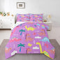 Kawaii Dino Kids Bedding Sets Cartoon Dinosaur Wild Animal Reversible Comforter for Boys Lovely Cloud Coconut Tree Purple Quilt Set Soft Duvet Insert,1 Pillowcase Toddler Size