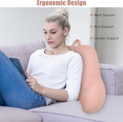 Reading Pillow, Silk Back Support Pillow for Bed Sitting Up, Large Bed Rest Pillow with Arms for Adults,Back Support Pillow for Couch and Chair, Pink