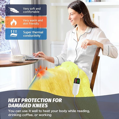 greenoak Heated Electric Blanket Throw, Faux Fur Sherpa Heating Blanket for Sofa Bed, Warm Winter Gifts for Women/Adults, Heater Lap Blankets 5-Position Timer &10 Heating Levels 50''*60" Lemon