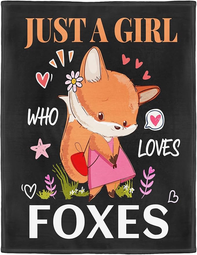 Fox Lover Blanket, Just A Girl Who Loves Foxes Blanket, Soft Warm Cozy Fleece Throw, Gifts for Girls Women Kids, 50"x60", Black