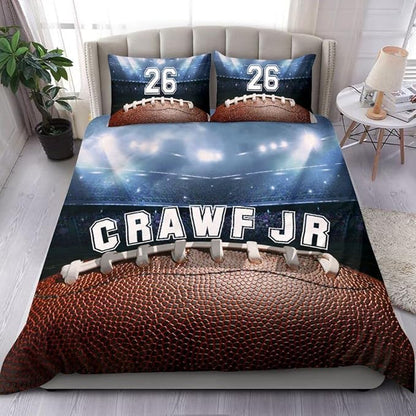 Personalized American Football Bedding Set, Kids 3 Piece Duvet Cover Set with Pillow Shams for Teens Boys, NO Comforter, Twin Size for Rugby Lovers (Football 09)
