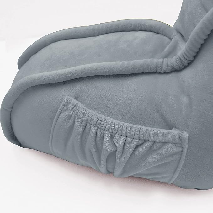 Super Soft Velvety Backrest Reading Bed Rest Pillow with Arms and Pockets 18" H for Sitting in Bed Couch Sofa, Back Support Wedge Cushion with Removable Cover, 20" x 18" x17", Griffin Gray