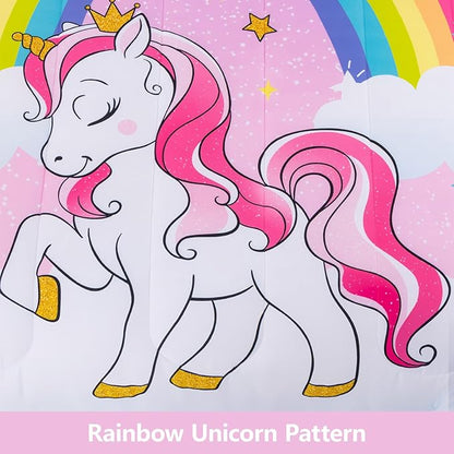 Unicorn Queen Bedding Sets for Girls Kids Teens, 8 Piece Bed in a Bag Purple Rainbow Theme Unicorn Comforter Set Bedroom Decor with Printed Sheet Set