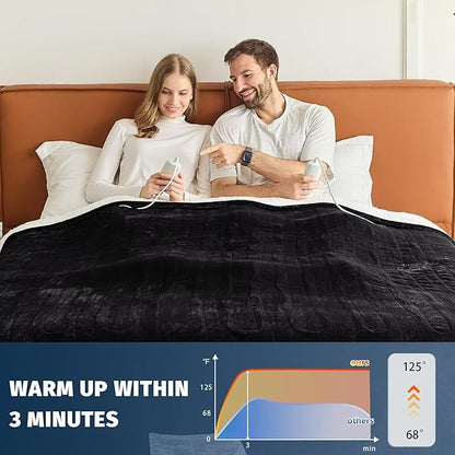 Heated Electric Blanket King Size - 90" x 100" Heating Blanket with Dual Control, 10 Heating Levels & 8 Hours Auto Off, Soft Warm Flannel Blanket, Christmas Birthday Gifts for Senior Grandma