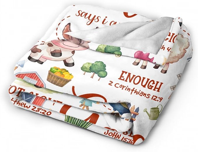 Farm Animal Blanket,Bible Verse Blanket, Christian Gifts, Cow Sheep Horse Chicken Dog Tractor Print Blankets,Cute Religious Gifts,Farm Animals Lover Room Bed Decoration, 30"x40"