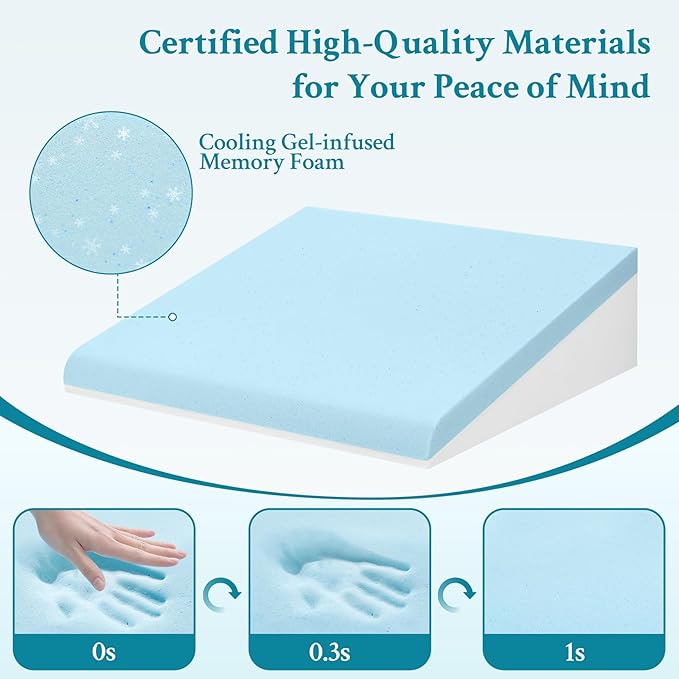Wedge Pillow for Sleeping, 7.5" Bed Wedge Pillow for After Surgery, Triangle Pillow Wedge for Heartburn, Acid Reflux, GERD, Back Pain Relief, Neck Pain, Soft & Cooling Memory Foam Top