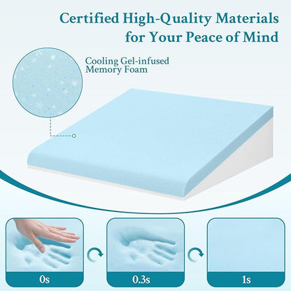 Wedge Pillow for Sleeping, 7.5" Bed Wedge Pillow for After Surgery, Triangle Pillow Wedge for Heartburn, Acid Reflux, GERD, Back Pain Relief, Neck Pain, Soft & Cooling Memory Foam Top
