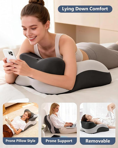 Memory Foam Ergonomic Wedge Pillow, Squat Pillow, Prone Pillow for Sleeping, Reading Pillow for Bed, Ideal for Massage, with Removable Cover, Back Support, Multi-Functional Memory Foam (Grey)
