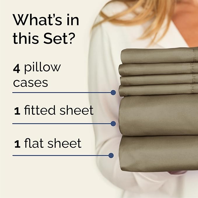 Cal King 6 Piece Sheet Set - Comfy Breathable & Cooling - Ultra-Soft Hotel Luxury Bedding Set with 8-16 Inch Deep Pockets - 1 Flat & 1 Fitted Sheet & 4 Pillowcases - Wrinkle Free & Easy Care - Khaki