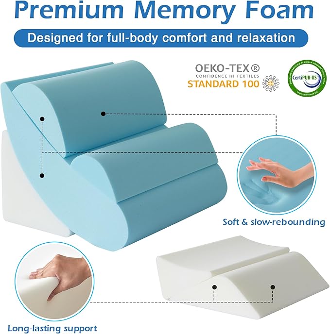 6PCS Orthopedic Bed Wedge Pillow Set for Sitting up in Bed, Memory Foam Post Surgery Pillow for Back Pain Relief, Back Support Pillow for Acid Reflux Relief, GERD, Anti Snoring (Grey)