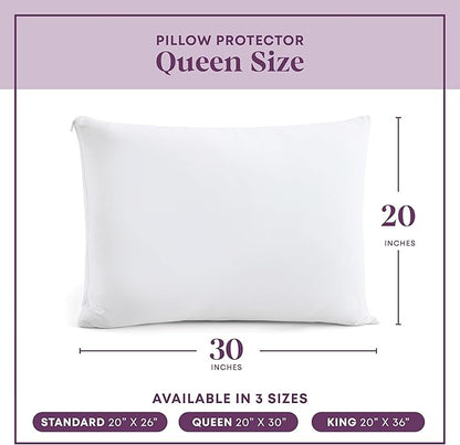 CirclesHome Pillow Protectors 12 Pack Queen Zippered - 100% Cotton Breathable Pillowcases - Protects Pillows from Dirt, Dust and Debris (Queen- Set of 12 - 20x30)