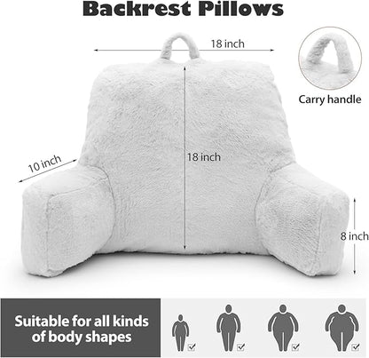 Reading Pillow Large Bed Pillow,Backrest Pillow with Arms, Back Support Pillow for Sitting Up in Bed, Couch for Lounging Bedrest,White