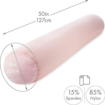 Straight Body Pillow, Full Size Premium Microbead,Side Sleeping/Maternity Pregnant Women, Supportive,Fluffy, Breathable, Cooling, 85/15 Spandex/Nylon Silky Feel Anti-Aging - 48 X 8 - Cream Peach