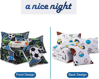 A Nice Night Boys Football Field Comforter Set 6-Piece Bed-in-a-Bag, Twin Size Football Entering The Door Printed Bedding Collections for Kids, Durable & Easy Care, Sports Theme Design for Boys