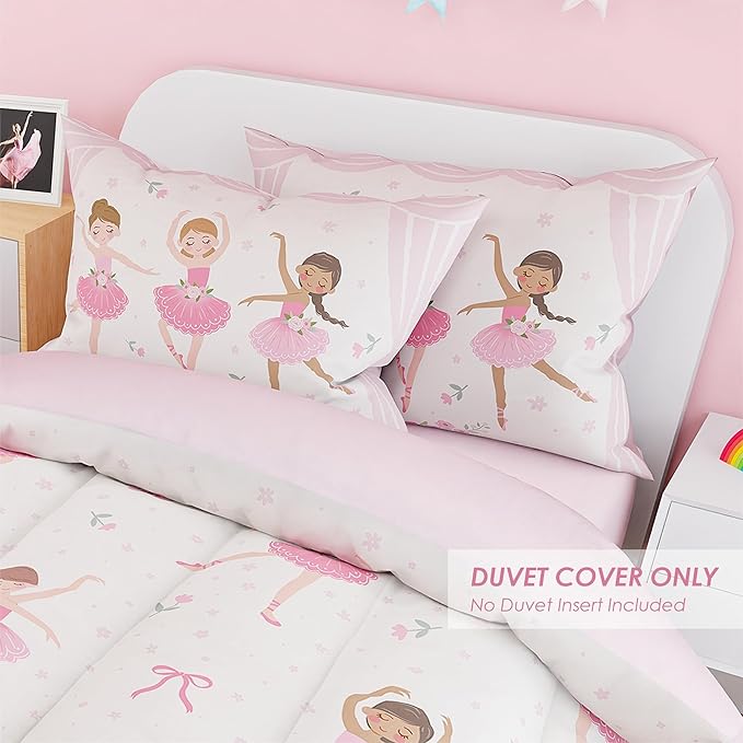 SANDJEST Ballet Duvet Cover Sets Twin Size for Kids Girls, Include 1 Polyester Comforter Cover 68x86 Inches and 1 Pillowcase 20x26 Inches, Comforter Not Included, Gift for Christmas Birthday