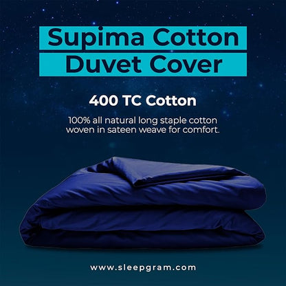 Sleepgram Supima Machine Washable 400 Thread Count Cotton Silver Ion Infused Luxury Zippered Duvet Cover with Travel Bag, King, Poseidon Blue
