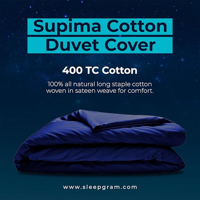 Sleepgram Supima Machine Washable 400 Thread Count Cotton Silver Ion Infused Luxury Zippered Duvet Cover with Travel Bag, Twin, Poseidon Blue