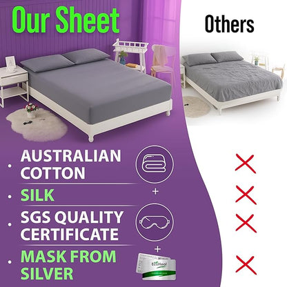 Earth Grounding Sheets King Size with 12% Silver Fiber & 4% Silk & 84% Cotton - Beige - SGS Quality Certified Grounded Well Bed Sheet - Conductive Fitted Sheet for Better Sleep