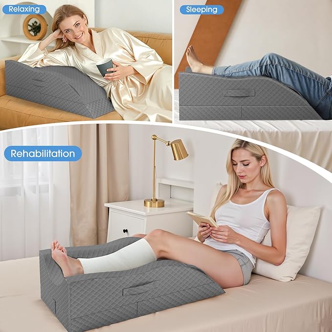 Elevation Pillows for Leg After Surgery, Memory Foam Adjustable Wedge Pillow for Injury or Rest, Ankle Pillow for Sleeping Blood Circulation Full Grey/Double Leg