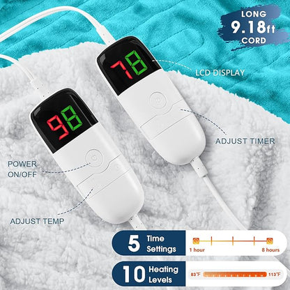 Heated Electric Blanket Queen Size - 84" x 90" Heating Blanket with Dual Control, 10 Heating Levels & 8 Hours Auto Off, Soft Warm Flannel Blanket, Christmas Birthday Gifts for Senior Grandma