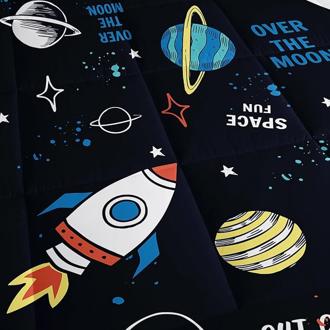 Space Rocket Comforter Set 3D Rocket Printed Bedding Set with 1 Comforter and 2 Pillowcases for Boys and Girls Bedroom All Season(Space-2 Queen)