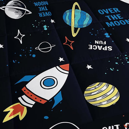 Space Rocket Comforter Set 3D Rocket Printed Bedding Set with 1 Comforter and 2 Pillowcases for Boys and Girls Bedroom All Season(Space-2 Queen)